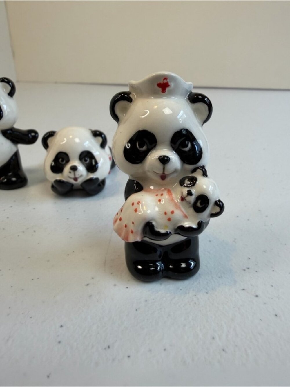 Vintage 1960s Japan Porcelain Panda Bear Set Figurine kitsch 60s Nurse gift - Picture 4 of 7